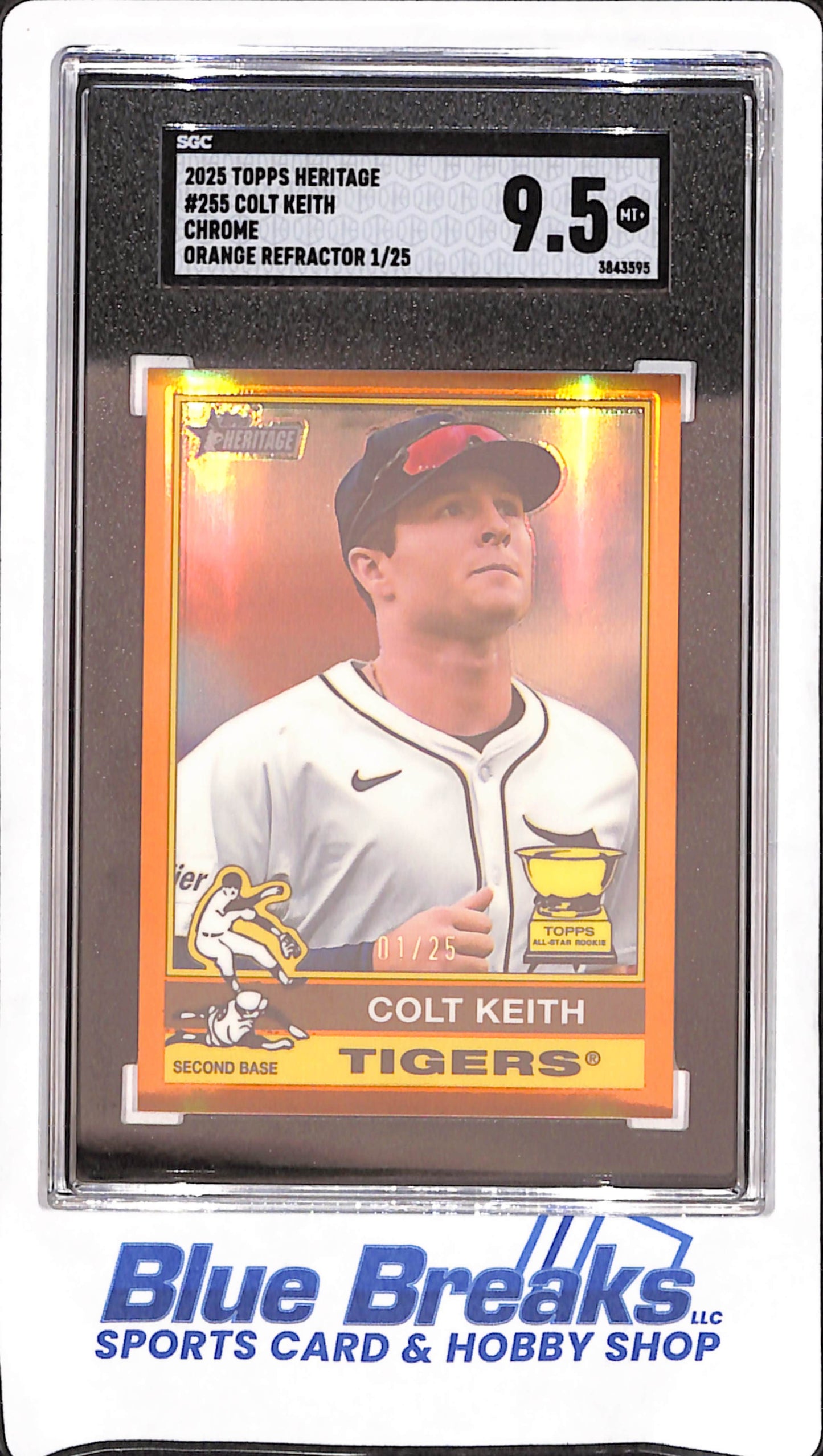 2025 Topps Heritage - Colt Keith - Orange Chrome Refractor - 1/25 - Detroit Tigers - Baseball - SGC 9.5 - #255