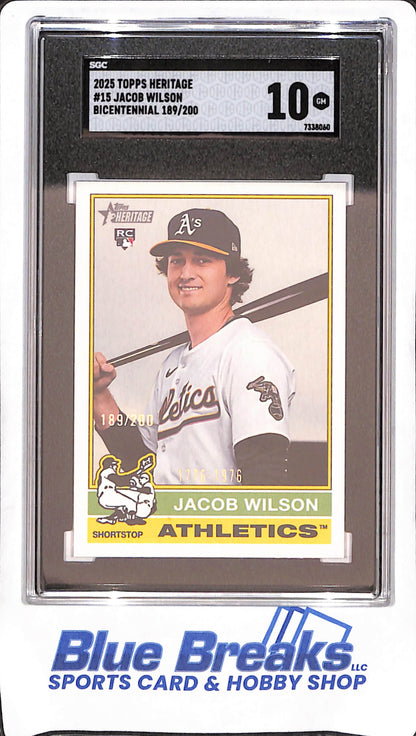 2025 Topps Heritage - Jacob Wilson - Bicentennial RC - 189/200 - Oakland Athletics - Baseball - SGC 10 - #15