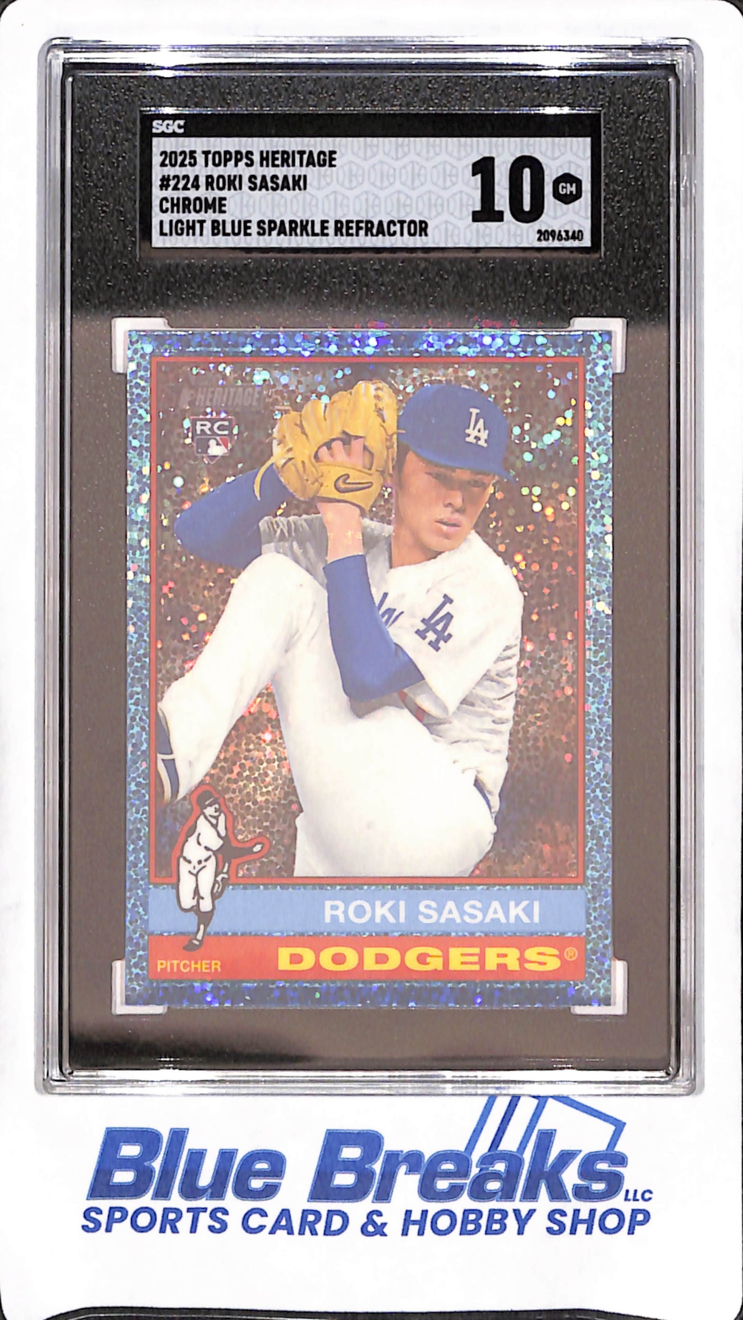 2025 Topps Heritage - Roki Sasaki - Light Blue Sparkle Chrome Refractor - RC - Los Angeles Dodgers - Baseball - SGC 10 - #224