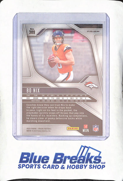 2024 Panini Prizm - Bo Nix - Green Wave RC - Denver Broncos - Football - #309