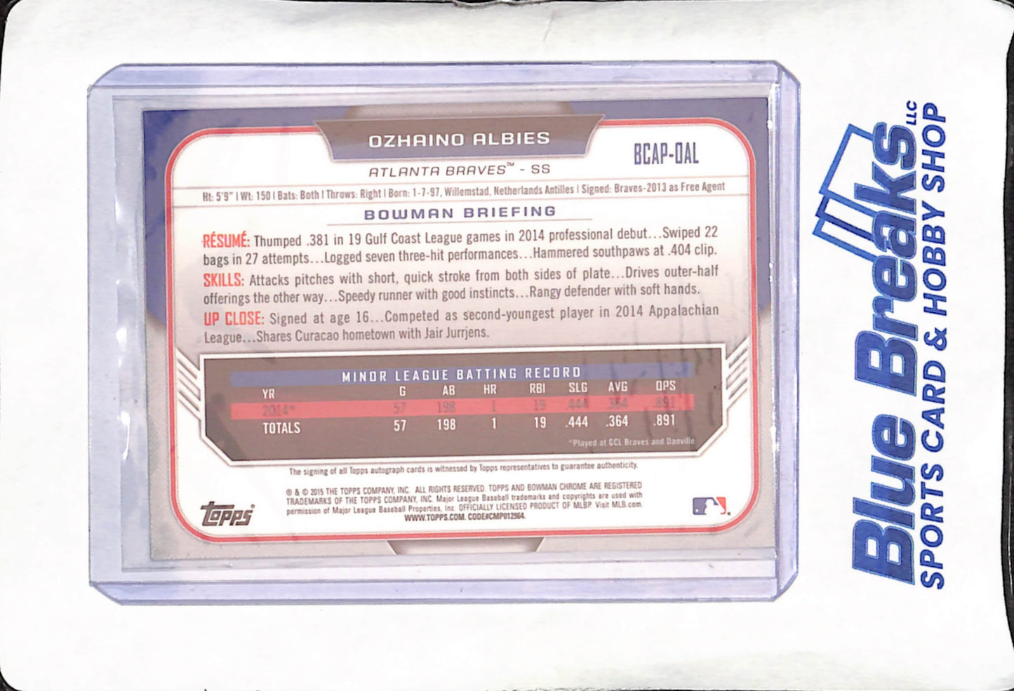 2015 Bowman Chrome - Ozhaino  Albies - 1st Bowman Autograph - Atlanta Braves - Baseball - #BCAP-DAL