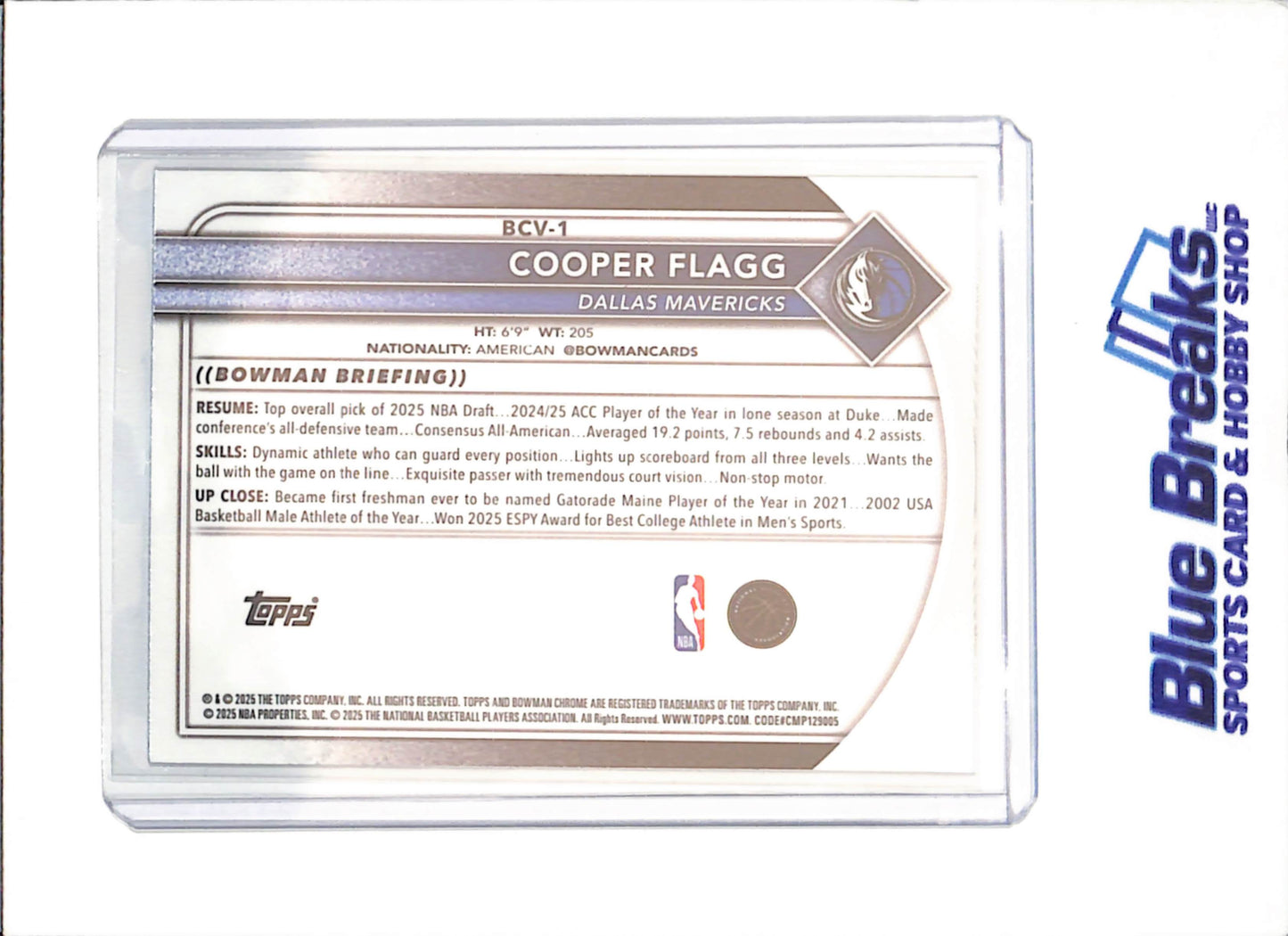 2025-26 Bowman Chrome - Cooper Flagg - RC - Dallas Mavericks - Baskeball - #BCV-1