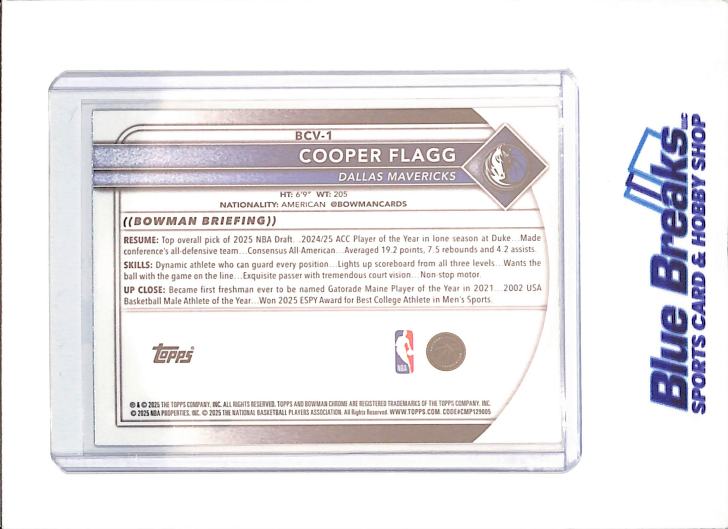 2025-26 Bowman Chrome - Cooper Flagg - RC - Dallas Mavericks - Baskeball - #BCV-1