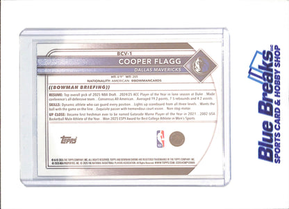2025-26 Bowman Chrome - Cooper Flagg - RC - Dallas Mavericks - Baskeball - #BCV-1
