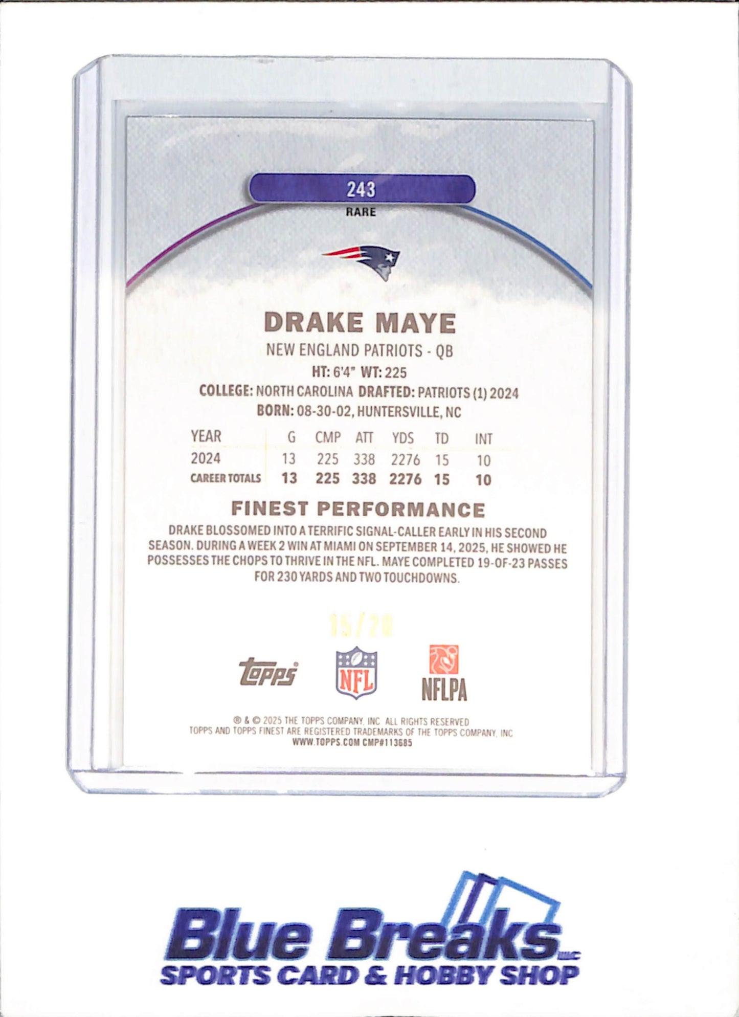 2025 Topps Finest - Drake Maye - Gold Geometric - 15/20 - New England Patriots - Football - #243