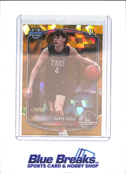 2025-26 Bowman U Chrome Sapphire - Davis Fogle - 1st Bowman - 16/50 - Gold - Gonzaga University - Basketball - #BCP-47