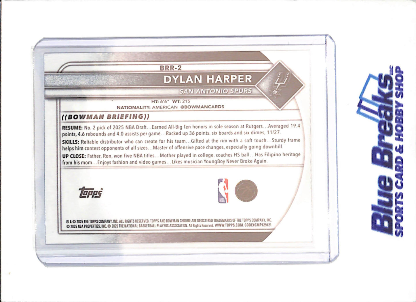 2025-26 Bowman Chrome - Dylan Harper - Red RC - San Antonio Spurs - Basketball - #BRR-2