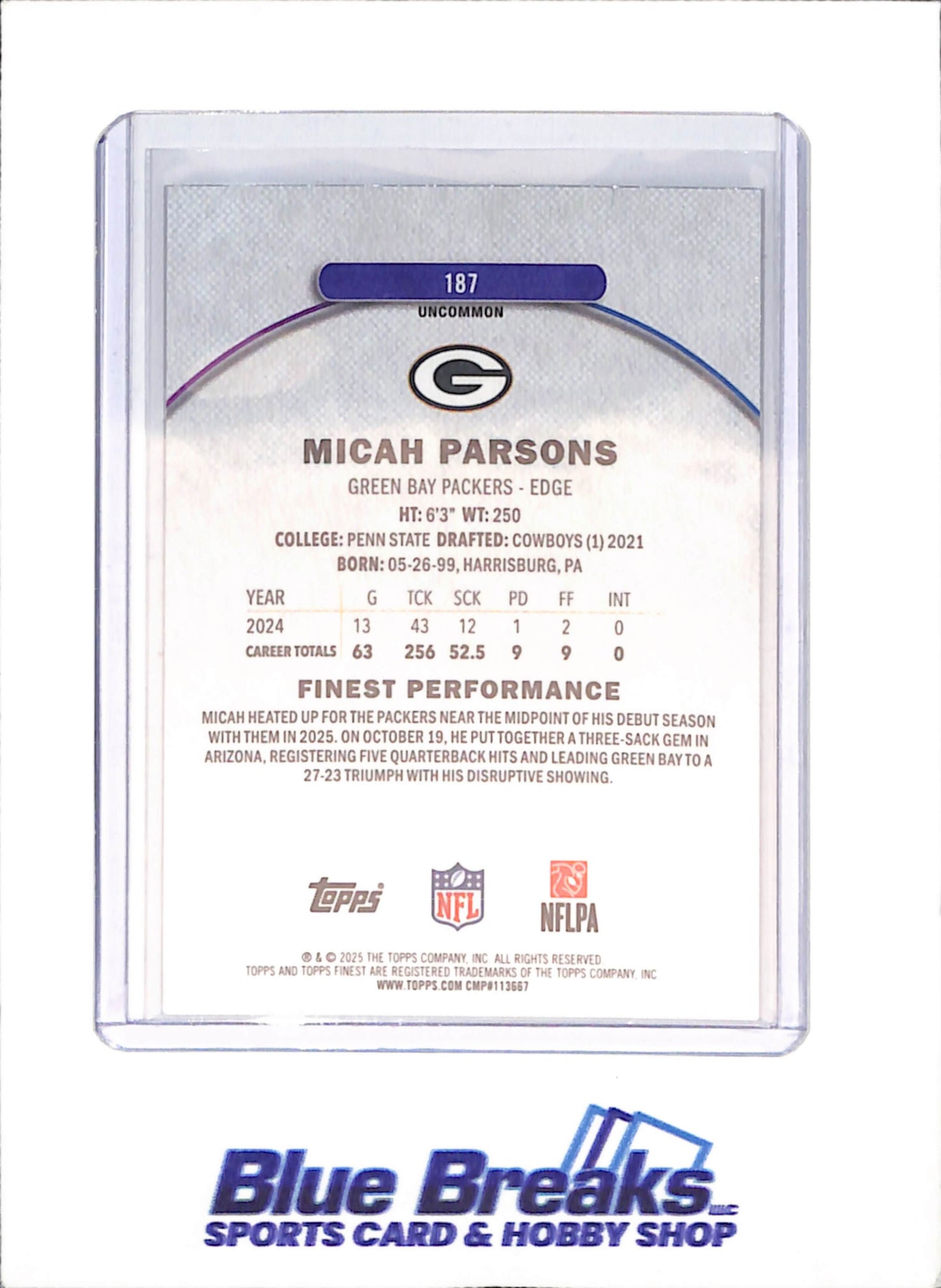 2025 Topps Finest - Micah Parsons - Black Geometric - 12/15 - Green Bay Packers - Football - #187