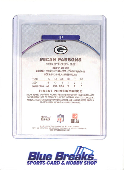 2025 Topps Finest - Micah Parsons - Black Geometric - 12/15 - Green Bay Packers - Football - #187