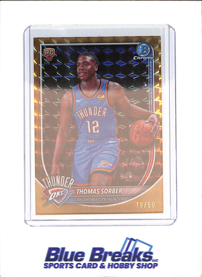 2025-26 Bowman Chrome - Thomas Sorber - Gold Geometric - 19/50 - RC - Oklahoma City Thunder - Basketball - #BCV-15