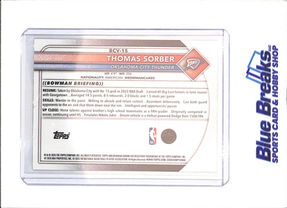 2025-26 Bowman Chrome - Thomas Sorber - Gold Geometric - 19/50 - RC - Oklahoma City Thunder - Basketball - #BCV-15