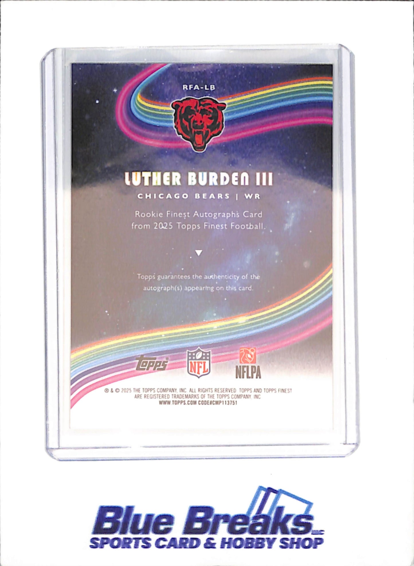 2025 Topps Finest - Luther Burden III - Finest Autograph - RC - Chicago Bears - Football - #RFA-LB