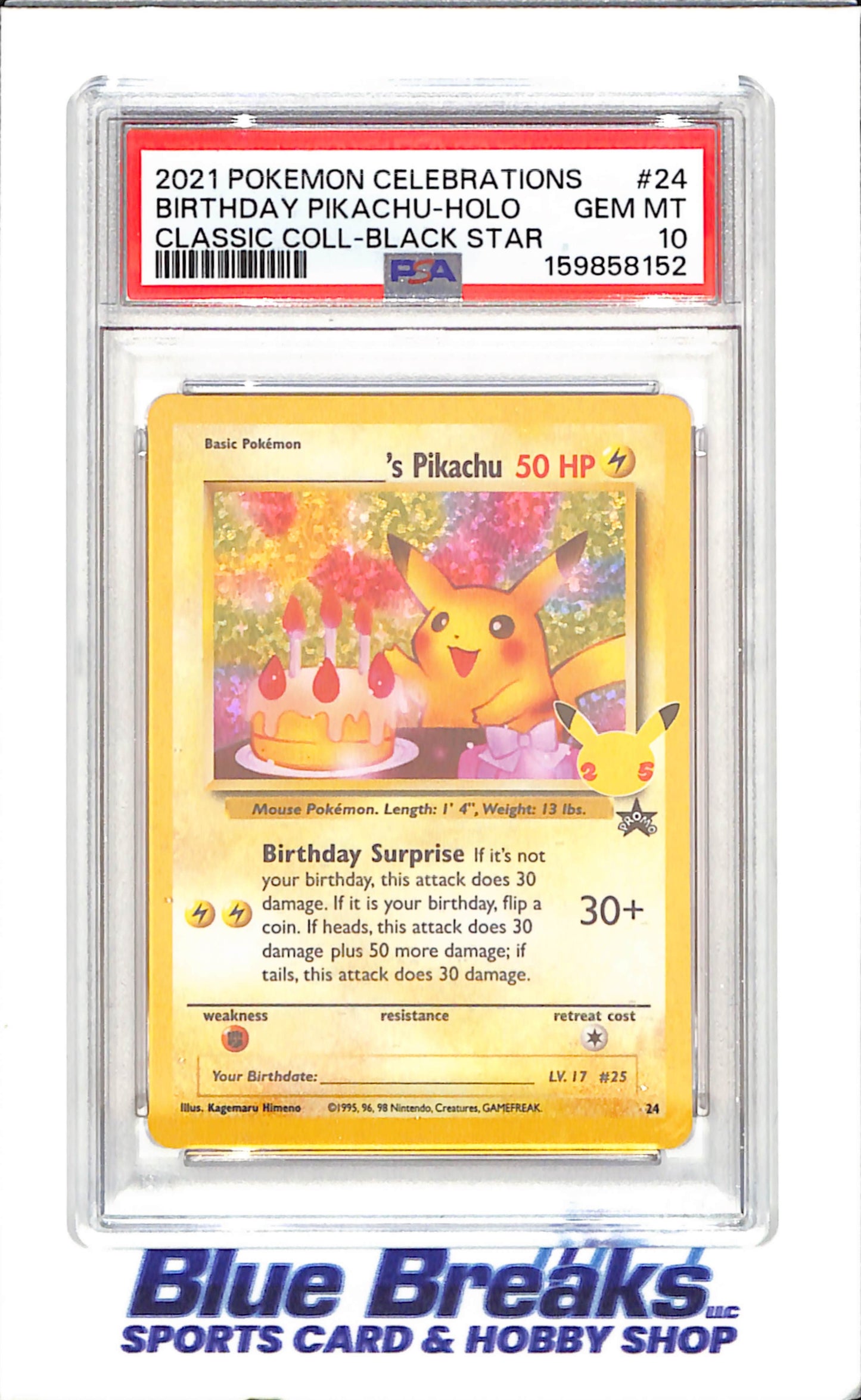 2021 Pokemon Celebrations - Birthday Pikachu Holo - Classic Collections - Black Star Promo - PSA 10 - #24