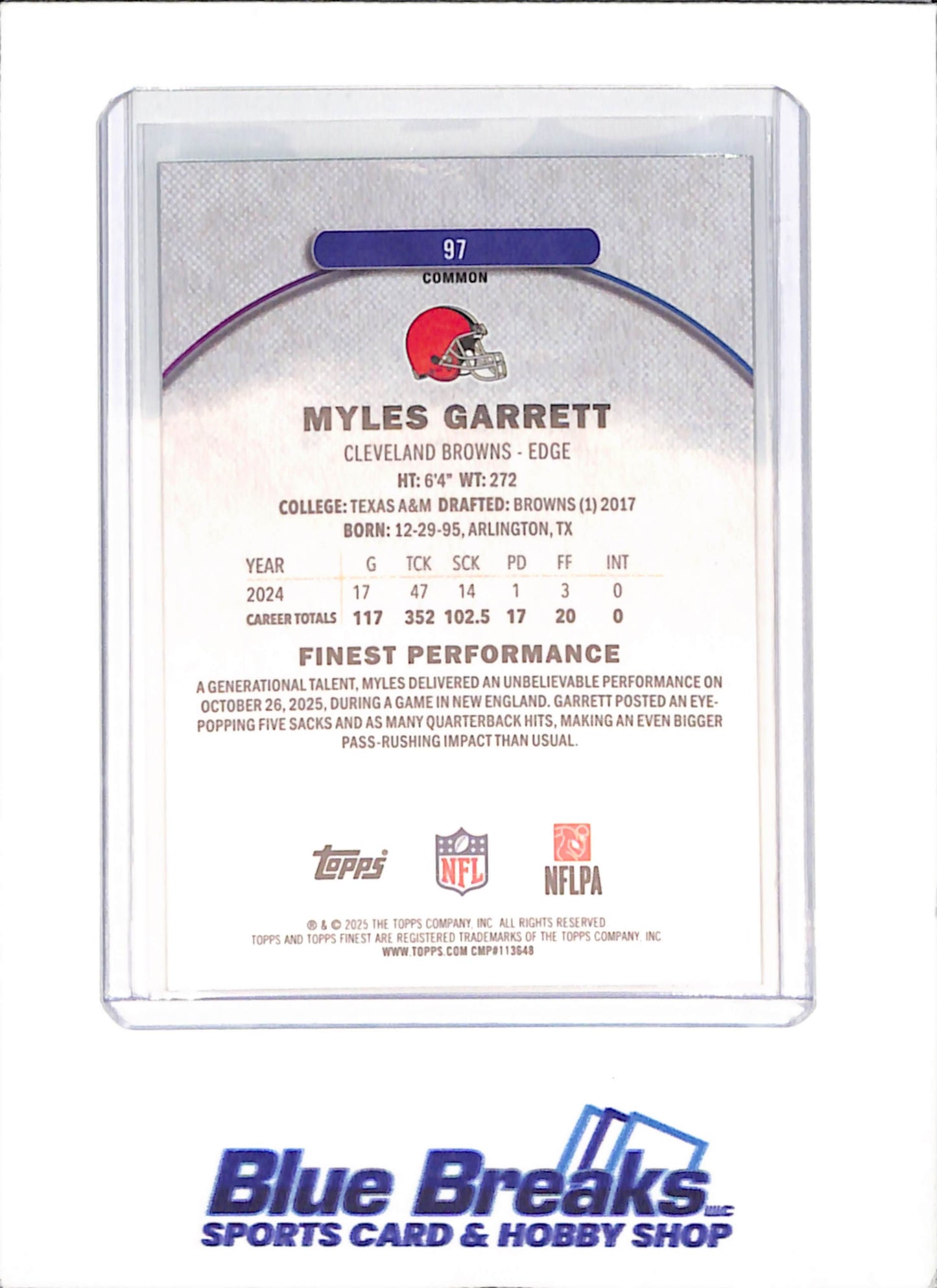 2025 Topps Finest - Myles Garrett - Green  - 66/75 - Cleveland Browns - Football - #97