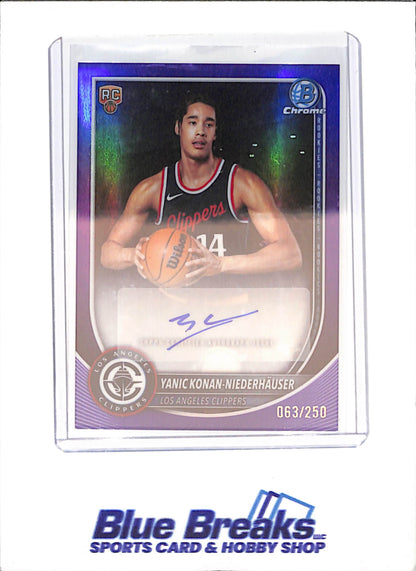 2025-26 Bowman Chrome - Yanic Konan-Niederhauser - Purple Autograph - RC - 63/250 - Los Angeles Clippers - Basketball - #BCA-YK