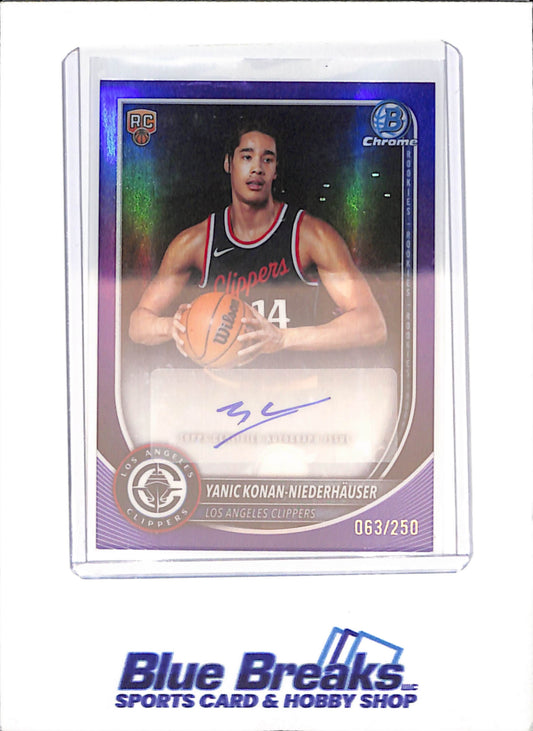 2025-26 Bowman Chrome - Yanic Konan-Niederhauser - Purple Autograph - RC - 63/250 - Los Angeles Clippers - Basketball - #BCA-YK