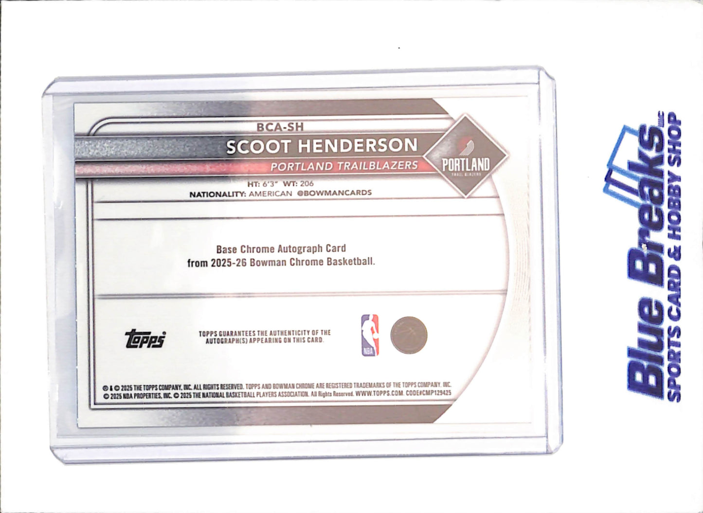 2025-26 Bowman Chrome - Scoot Henderson - Blue Geometric Autograph - 95/150 - Portland Trailblazers - Basketball - #BCA-SH
