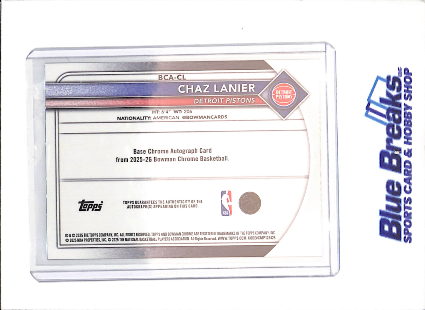 2025-26 Bowman Chrome - Chaz Lanier - Black Geometric Autograph - 7/10 - RC - Detroit Pistons - Basketball - #BCA-CL