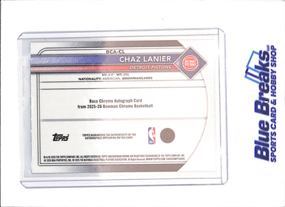 2025-26 Bowman Chrome - Chaz Lanier - Black Geometric Autograph - 7/10 - RC - Detroit Pistons - Basketball - #BCA-CL