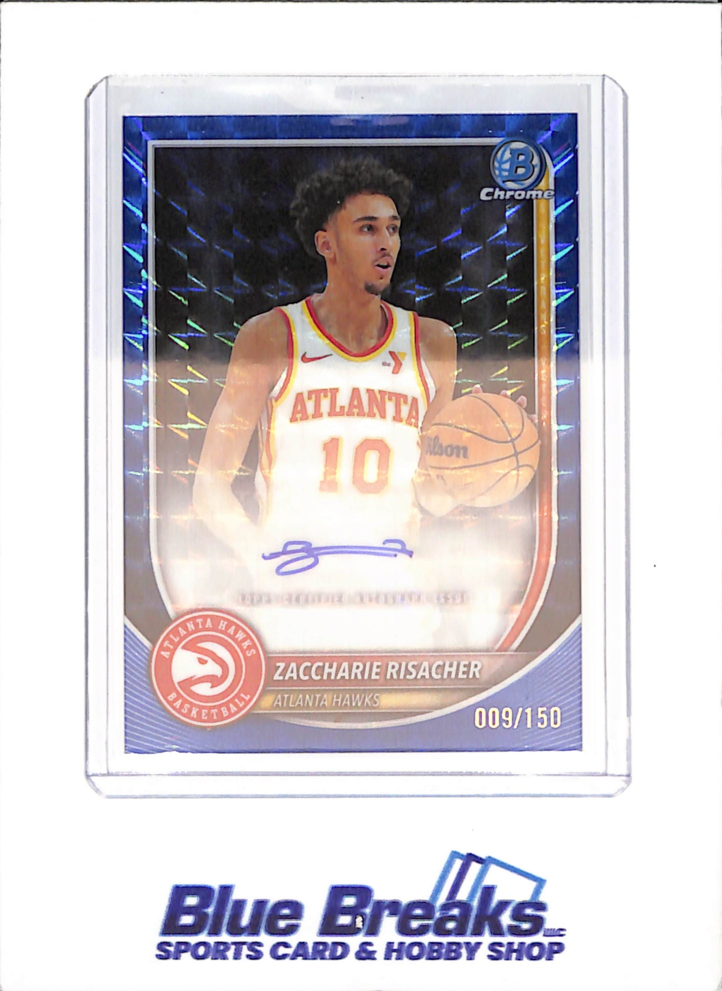 2025-26 Bowman Chrome - Zaccharie Risacher - Blue Geometric Autograph - 9/150 - Atlanta Hawks - Basketball - #BCA-ZR