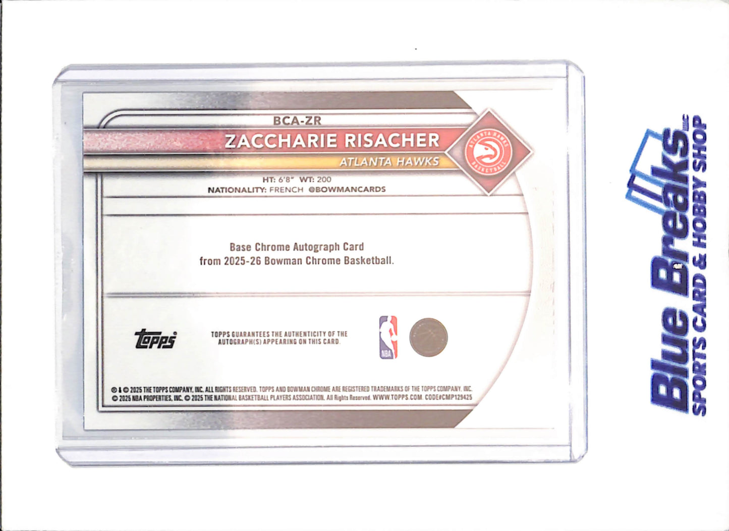 2025-26 Bowman Chrome - Zaccharie Risacher - Blue Geometric Autograph - 9/150 - Atlanta Hawks - Basketball - #BCA-ZR