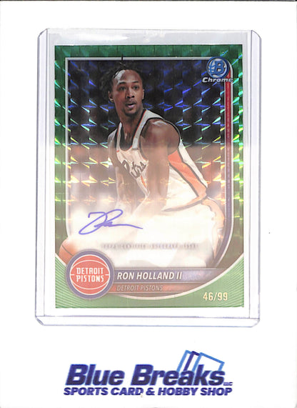 2025-26 Bowman Chrome - Ron Holland II - Green Geometric Autograph - 46/99 - Detroit Pistons - Basketball - #BCA-RH