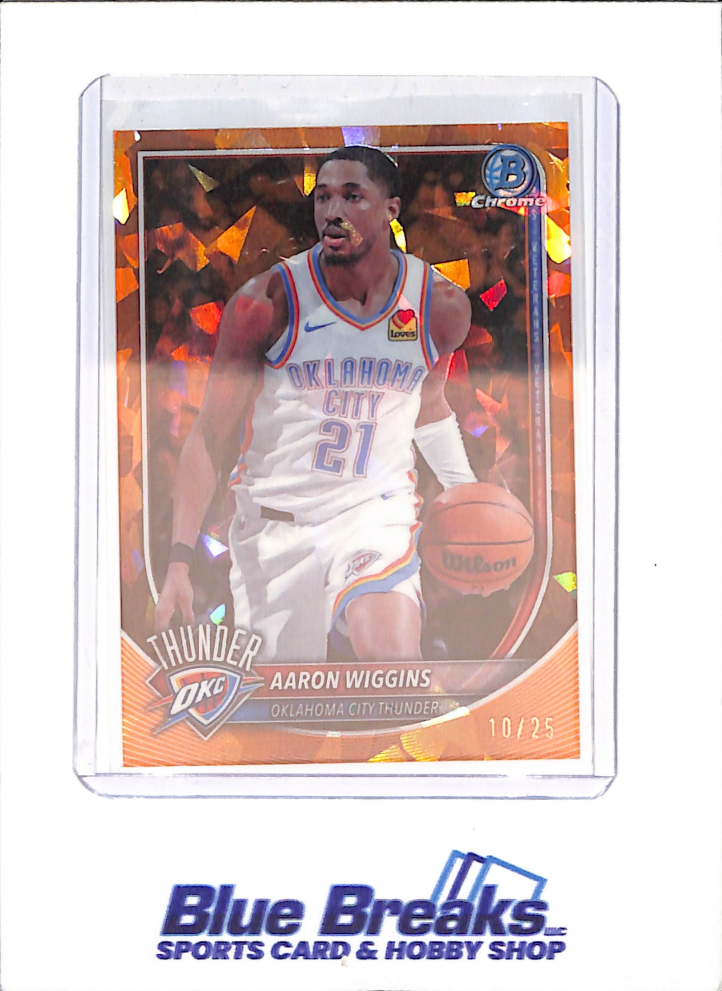2025-26 Bowman Chrome Sapphire - Aaron Wiggins - Orange - 10/25 - Oklahoma City Thunder - Basketball - #BCV-186