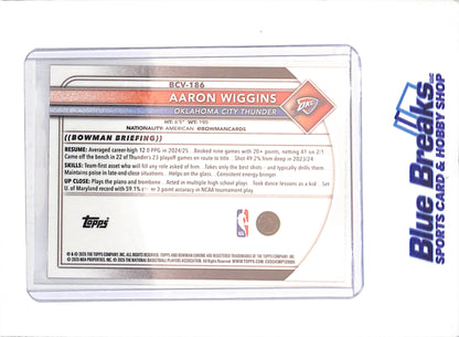 2025-26 Bowman Chrome Sapphire - Aaron Wiggins - Orange - 10/25 - Oklahoma City Thunder - Basketball - #BCV-186
