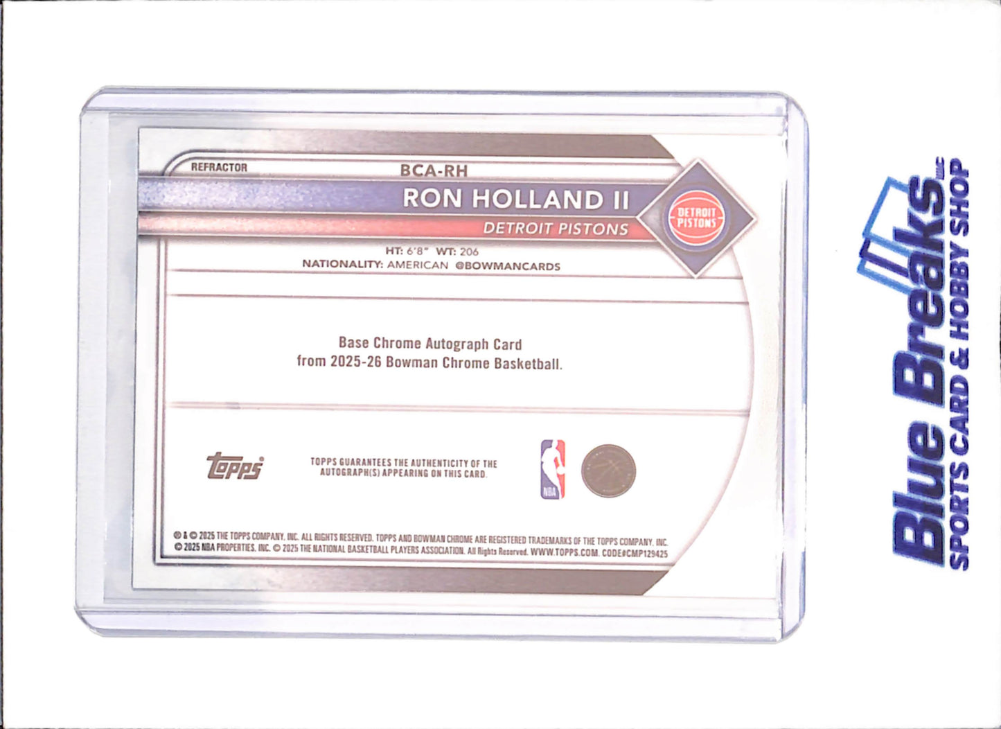 2025-26 Bowman Chrome - Ron Holland II - Autograph - 314/499 - Detroit Pistons - Basketball - #BCA-RH