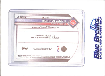 2025-26 Bowman Chrome - Ron Holland II - Autograph - 314/499 - Detroit Pistons - Basketball - #BCA-RH