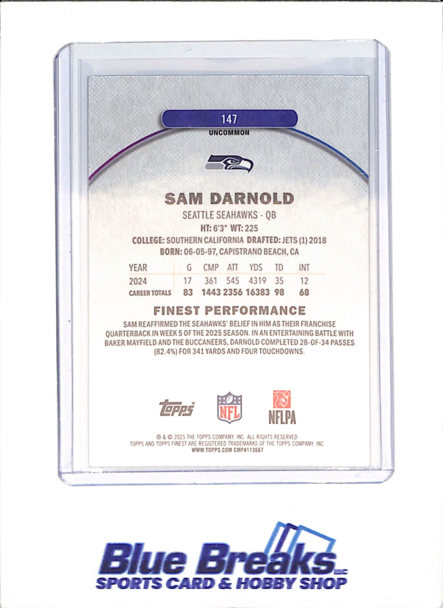 2025 Topps Finest - Sam Darnold - 157/250 - Seattle Seahawks - Football - #147