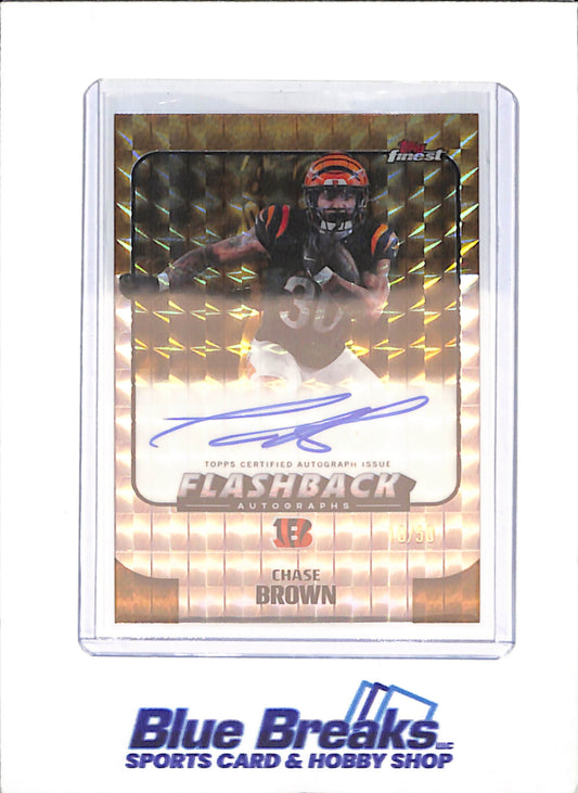 2025 Topps Finest - Chase Brown - Flashback Autograph - Gold Geometric - 10/50 - Cincinnati Bengals - Football - #FBA-CB