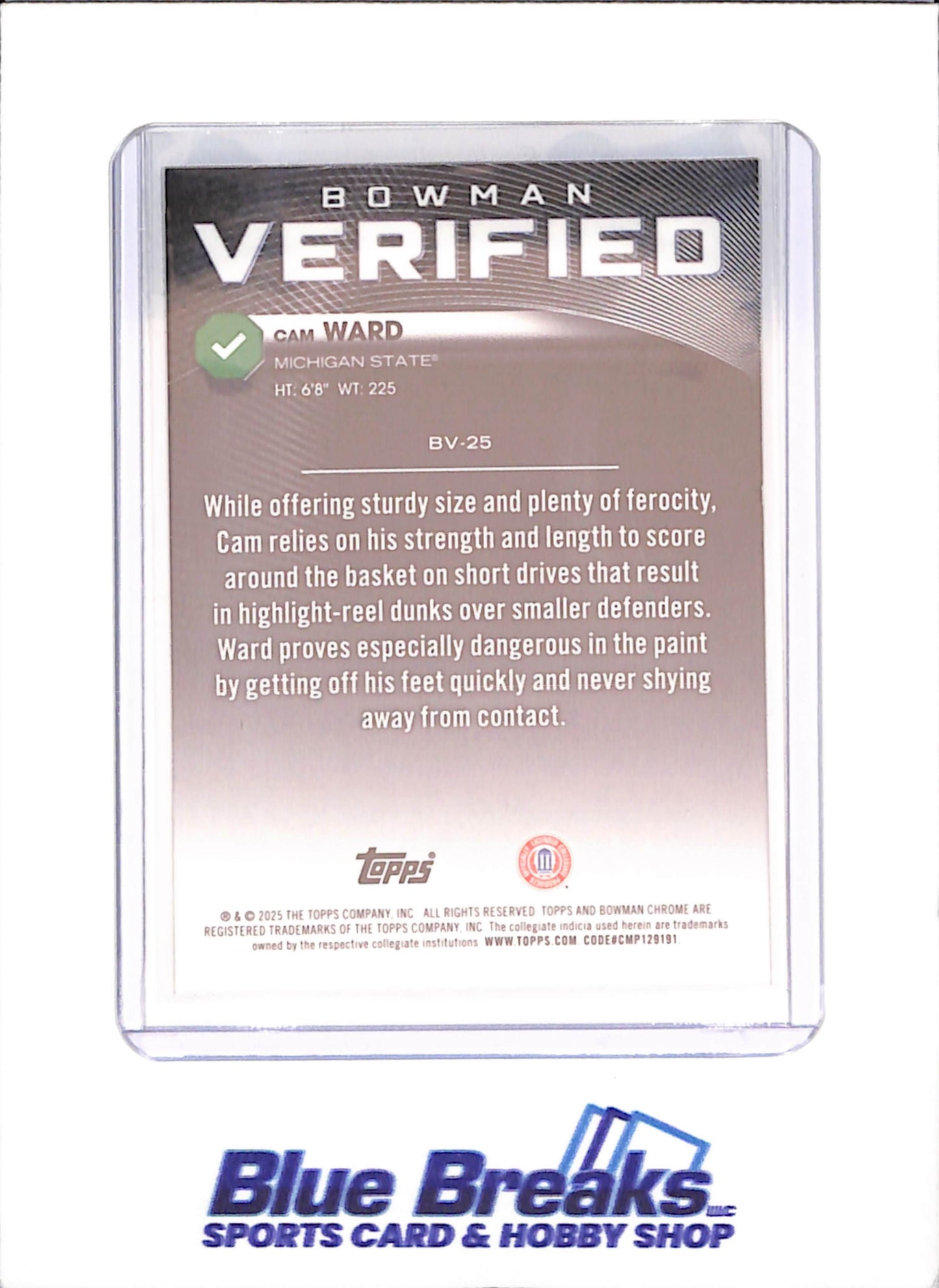 2025-26 Bowman U Chrome - Cam Ward - Verified - 15/50 - Michigan State - Basketball - #BV-25