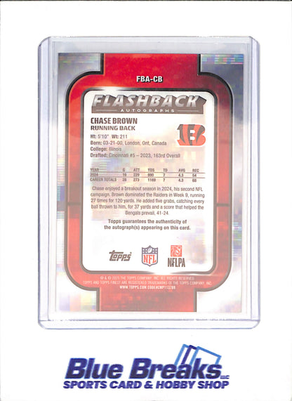 2025 Topps Finest - Chase Brown - Flashback Autograph - Gold Geometric - 10/50 - Cincinnati Bengals - Football - #FBA-CB