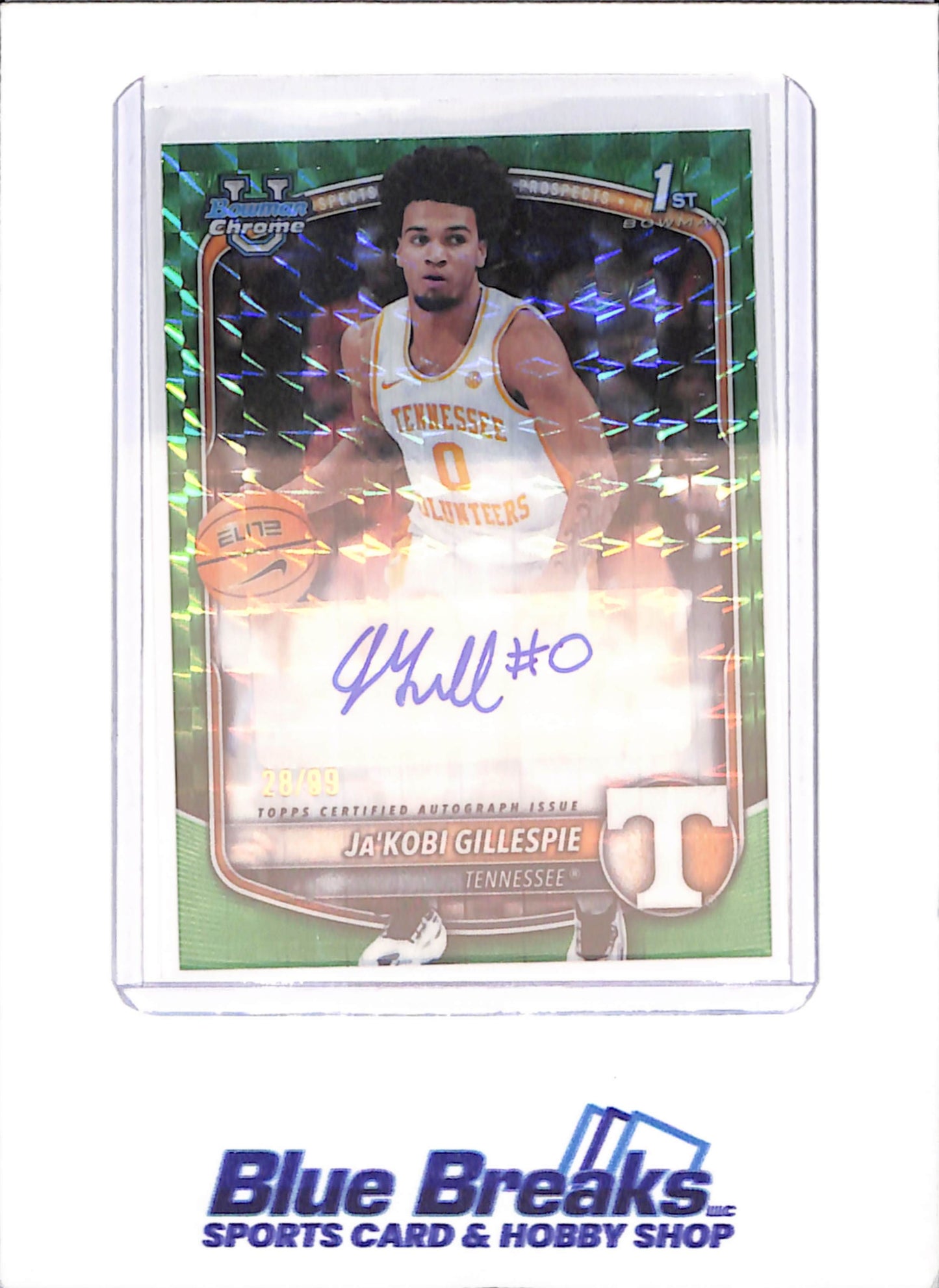 2025-26 Bowman U Chrome - Ja'Kobi Gillespie - 1st Bowman Green Geometric Autograph - 28/99 - Tennessee - Basketball - #CPA-JI