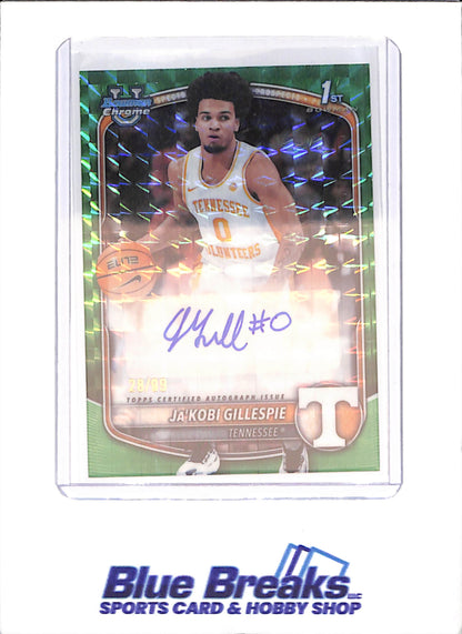 2025-26 Bowman U Chrome - Ja'Kobi Gillespie - 1st Bowman Green Geometric Autograph - 28/99 - Tennessee - Basketball - #CPA-JI
