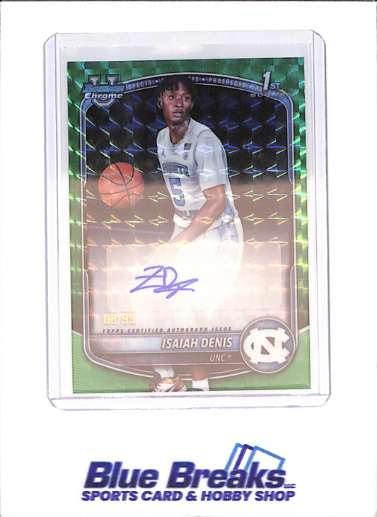 2025-26 Bowman U Chrome - Isaiah Dennis - 1st Bowman Green Geometric Autograph - 8/99 - University of North Carolina - Basketball - #CPA-ID