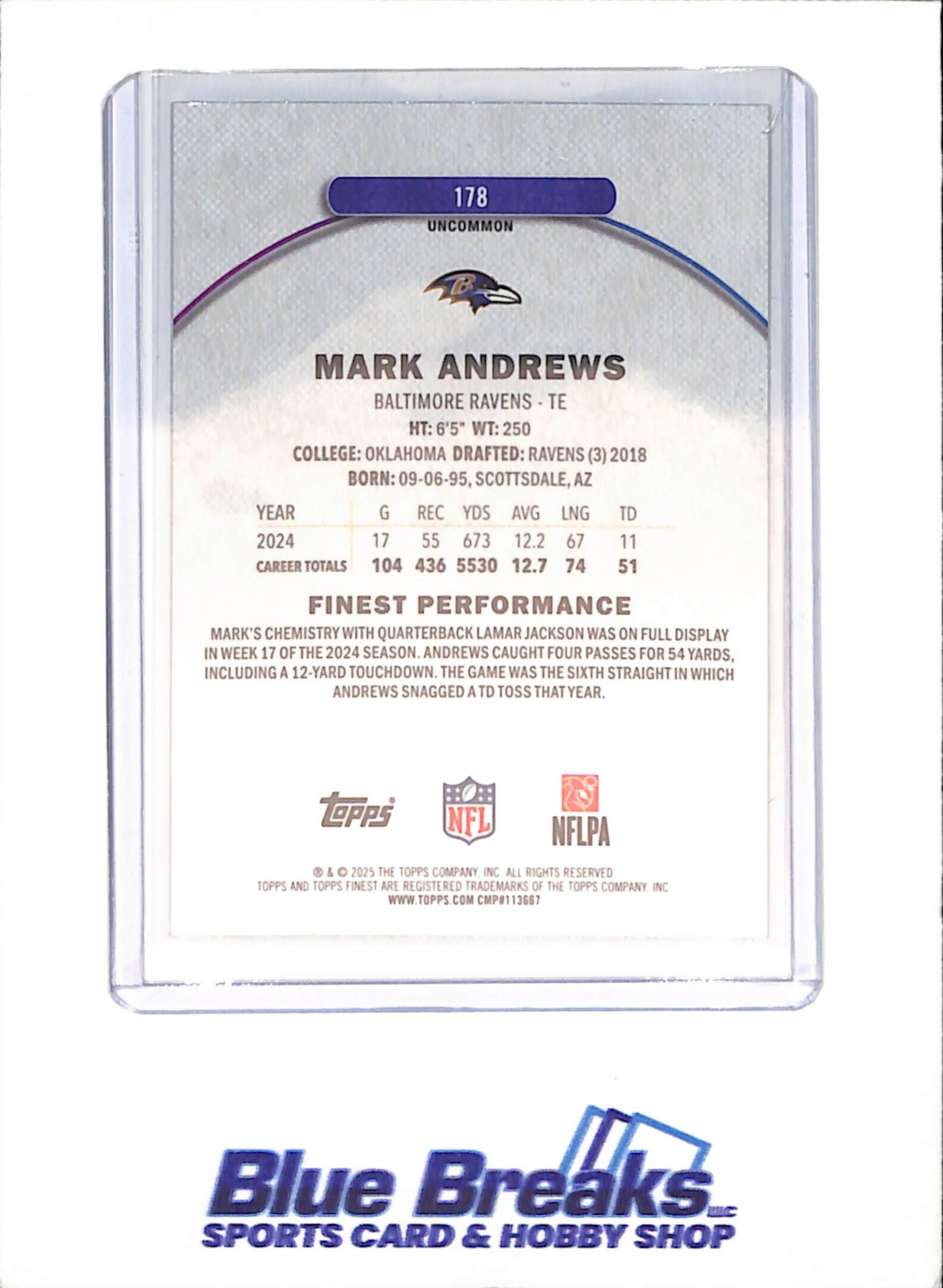 2025 Topps Finest - Mark Andrews - Green Geometric - 4/35 - Baltimore Ravens - Football - #178