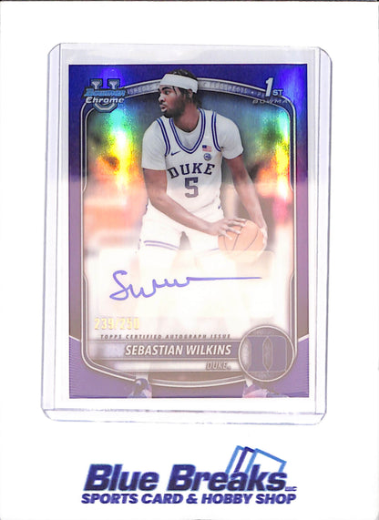 2025-26 Bowman U Chrome - Sebastian Wilkins - 1st Bowman Purple Autograph - 239/250 - Duke - Basketball - #CPA-51