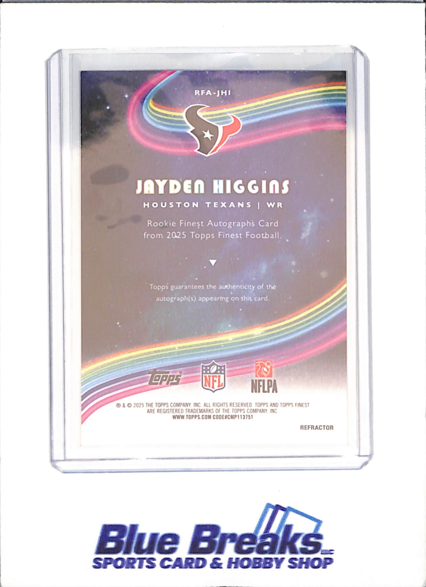 2025 Topps Finest - Jayden Higgins - Finest Autograph - RC - Houston Texans - Football - #RFA-JHI