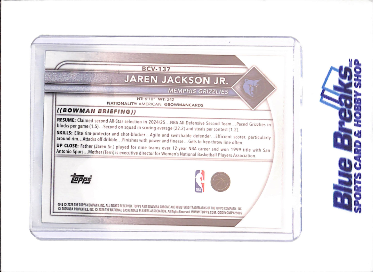 2025-26 Bowman Chrome - Jaren Jackson Jr - Black - 8/10 - Memphis Grizzlies - Basketball - #BCV-137