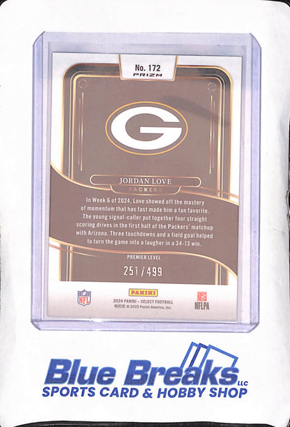 2024 Panini Select - Jordan Love - Green Shock Premier Level - 251/499 - Green Bay Packers - Football - #172