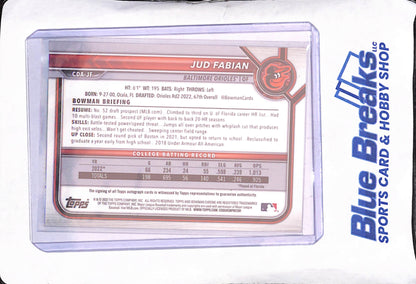 2022 Bowman Chrome - Jud Fabian - Aqua Lava Refractor - Bowman 1st Autograph - 175/199 - Baltimore Orioles - Baseball - #CDA-JF