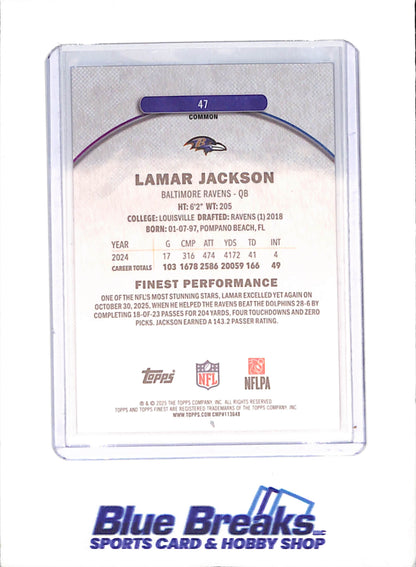 2025 Topps Finest - Lamar Jackson - Purple Geometric - 98/150 - Baltimore Ravens - Football - #47