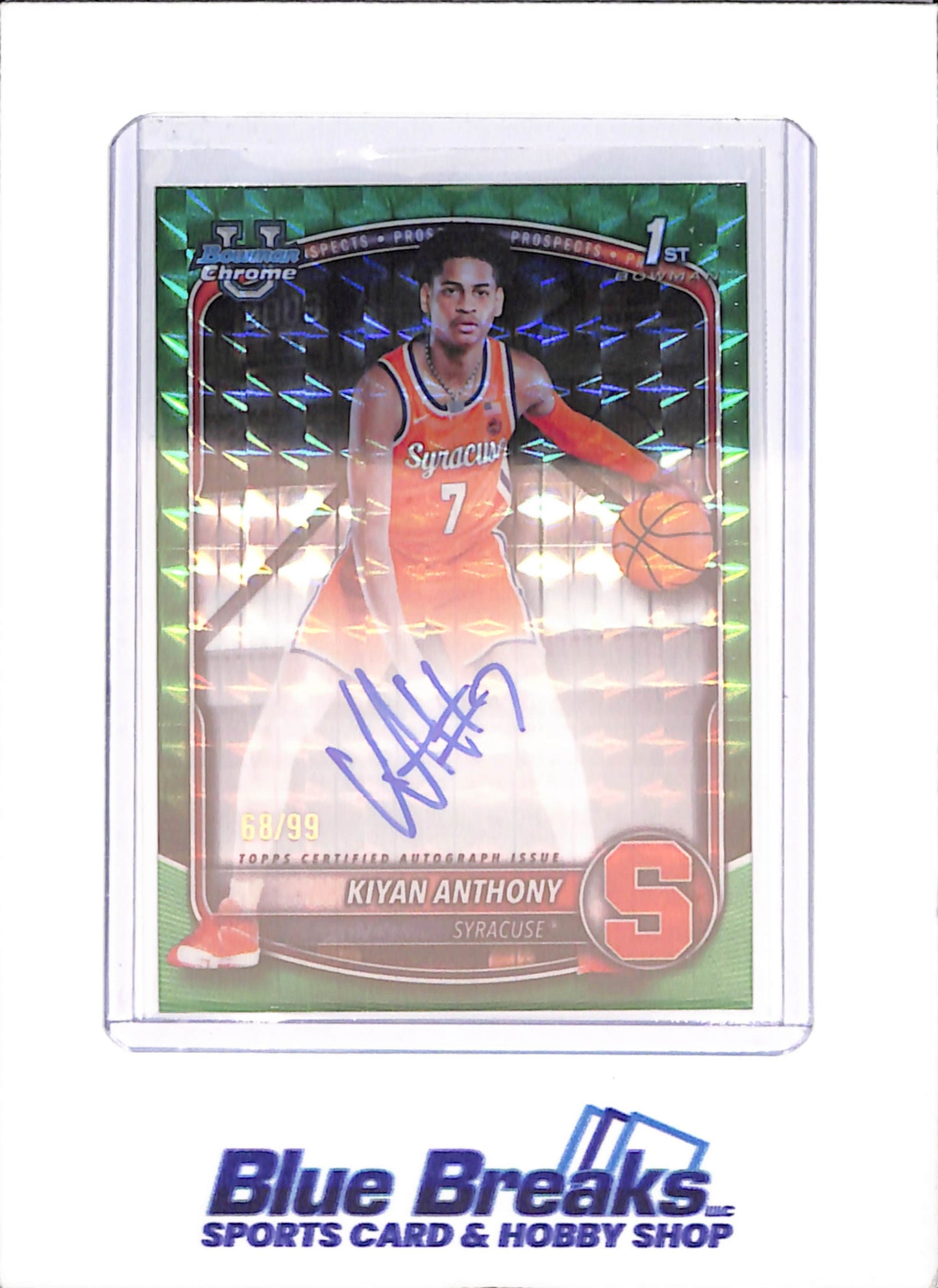 2025-26 Bowman U Chrome - Kiyan Anthony - Green Geometric - 1st Bowman Autograph - 68/99 - Syracuse - Basketball - #CPA-KA