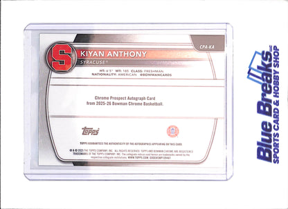 2025-26 Bowman U Chrome - Kiyan Anthony - Green Geometric - 1st Bowman Autograph - 68/99 - Syracuse - Basketball - #CPA-KA