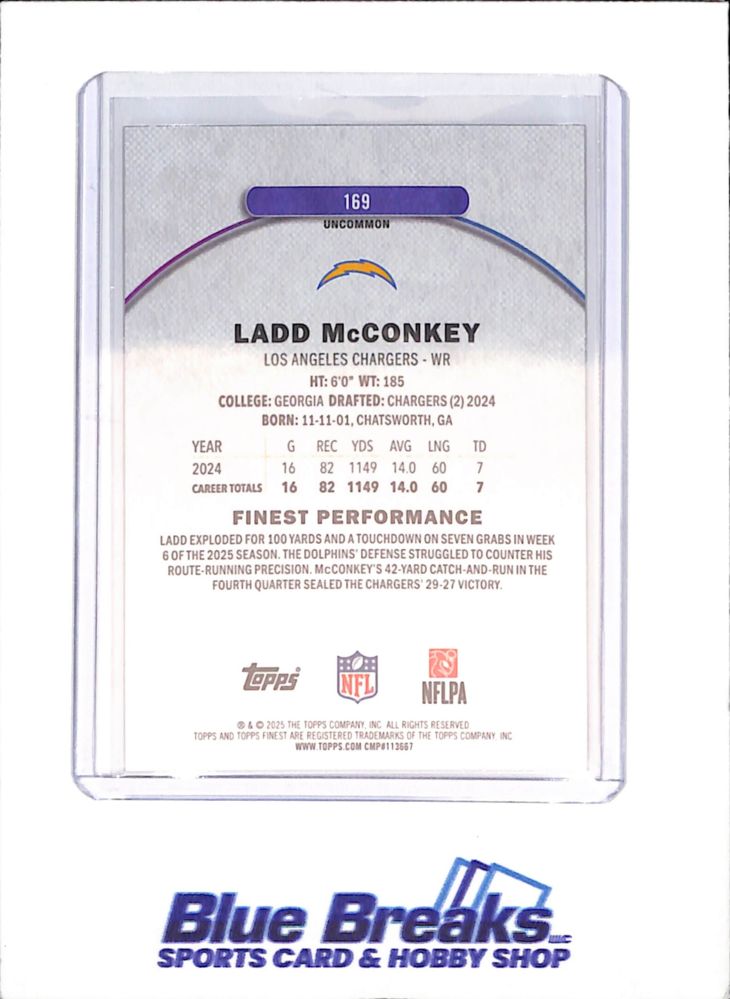 2025 Topps Finest - Ladd McConkey - Orange Geometric - 10/20 - Los Angeles Chargers - Football - #169