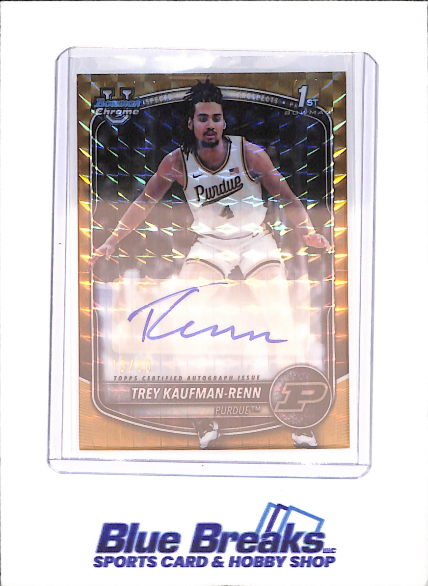 2025-26 Bowman U Chrome - Trey Kaufman-Renn - Gold Geometric - 1st Bowman Autograph - 13/50 - Purdue - Basketball - #CPA-TK