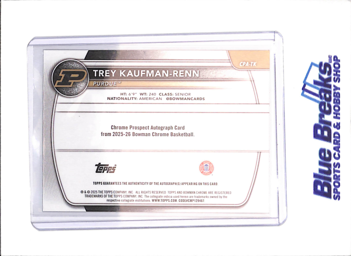 2025-26 Bowman U Chrome - Trey Kaufman-Renn - Gold Geometric - 1st Bowman Autograph - 13/50 - Purdue - Basketball - #CPA-TK