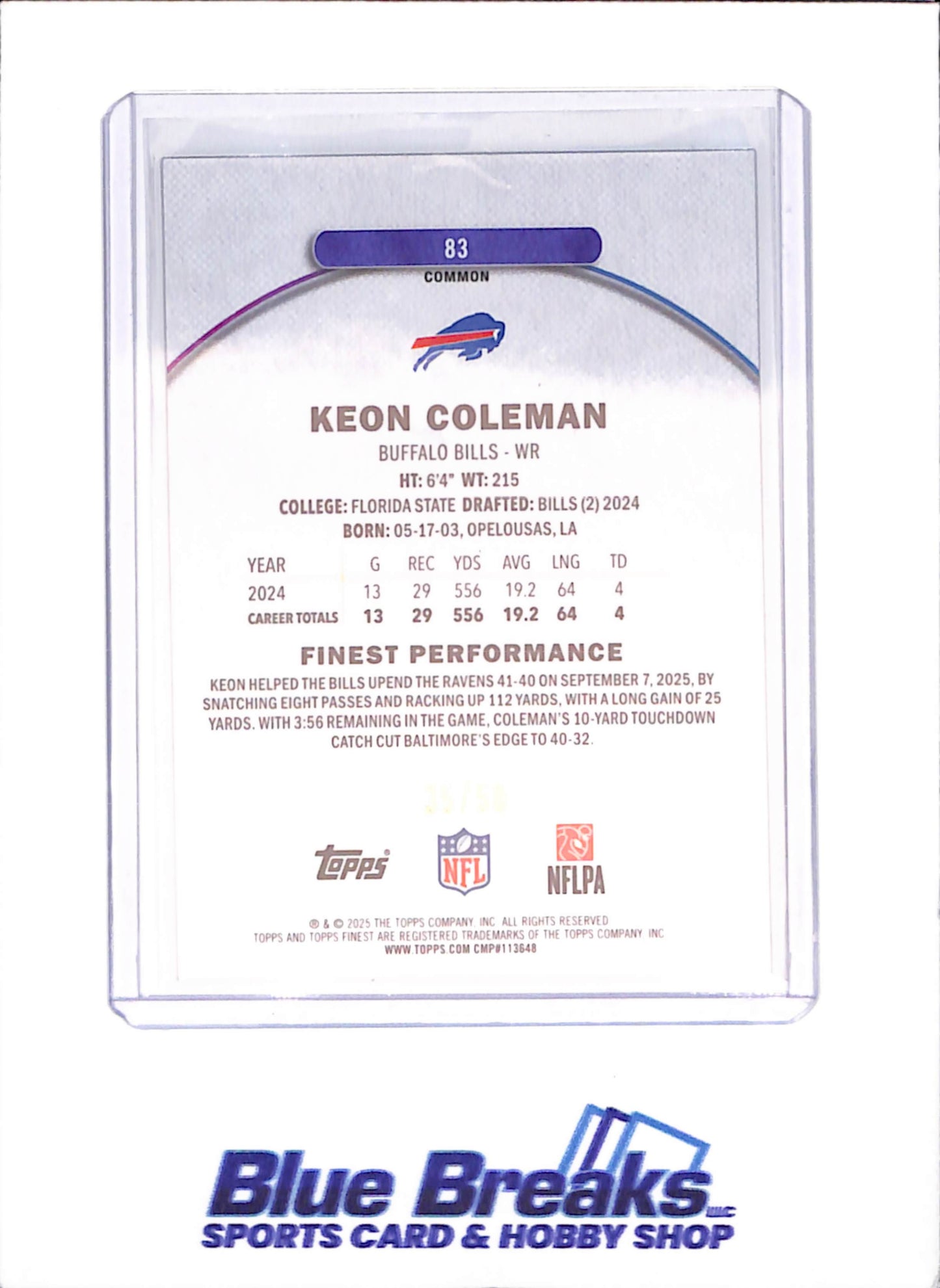 2025 Topps Finest - Keon Coleman - Gold Geometric - 35/50 - Buffalo Bills - Football - #83